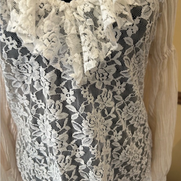 Anthropologie Blouse Top Wide Sleeve Ivory Lace Fabric - Picture 5 of 11